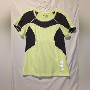 Fila Women's Neon Green and Black Short Sleeve Tee